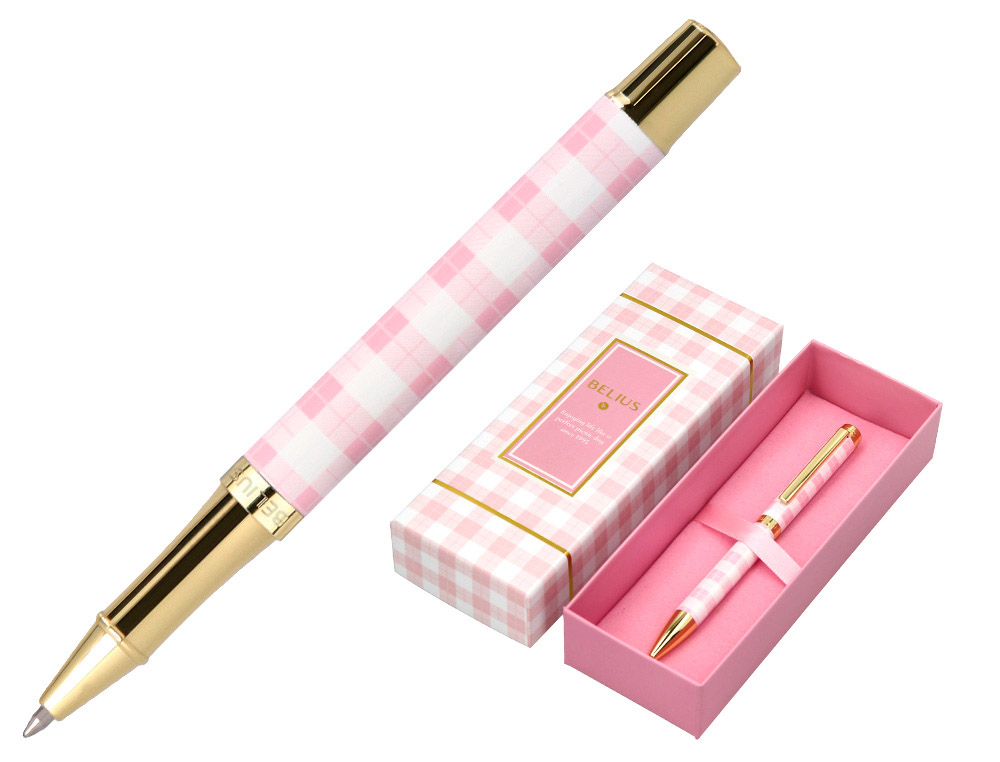 ROLLER BELIUS PERFECT PICNIC DAY ALUMINIO COLOR ROSA DORADO TINTA COLOR NEGRO CAJA DE DISEO
