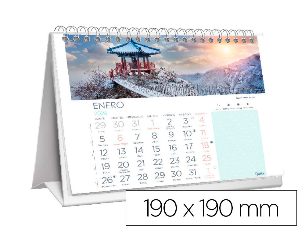 CALENDARIO ESPIRAL TRIANGULAR LIDERPAPEL DE SOBREMESA IMAGENES CIUDADES 2026 19X19 CM PAPEL 128 GR CON PEGATINAS