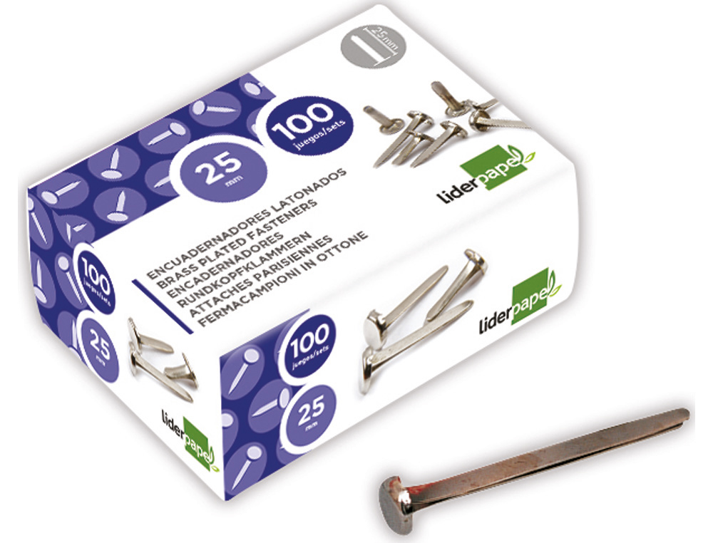 ENCUADERNADORES LIDERPAPEL NIQUELADOS N.5 25 MM CAJA DE 100 UNIDADES