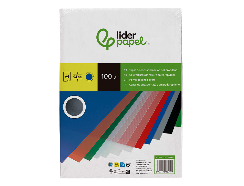 TAPA ENCUADERNACION LIDERPAPEL POLIPROPILENO A4 0.5MM AZUL OPACO PAQUETE DE 100 UNIDADES
