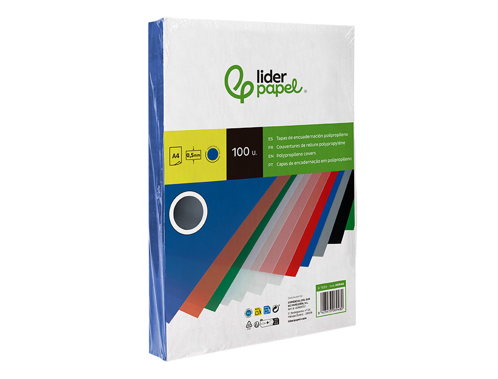 TAPA ENCUADERNACION LIDERPAPEL POLIPROPILENO A4 0.5MM AZUL OPACO PAQUETE DE 100 UNIDADES