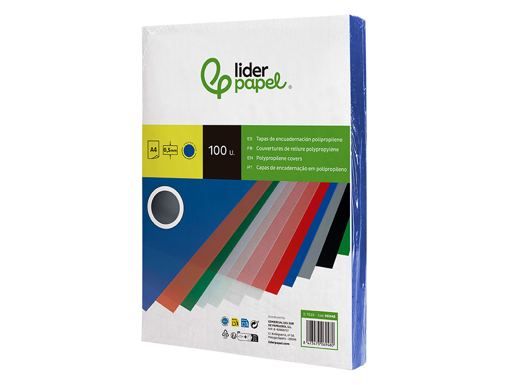 TAPA ENCUADERNACION LIDERPAPEL POLIPROPILENO A4 0.5MM AZUL OPACO PAQUETE DE 100 UNIDADES