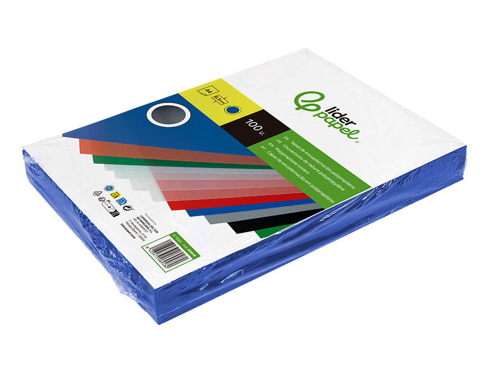 TAPA ENCUADERNACION LIDERPAPEL POLIPROPILENO A4 0.5MM AZUL OPACO PAQUETE DE 100 UNIDADES