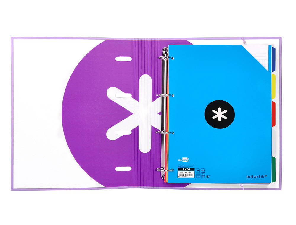 CARPETA CON RECAMBIO ANTARTIK A4 CUADRO 5MM FORRADA 4 ANILLAS 40MM REDONDAS CON SOLAPA COLOR LAVANDA