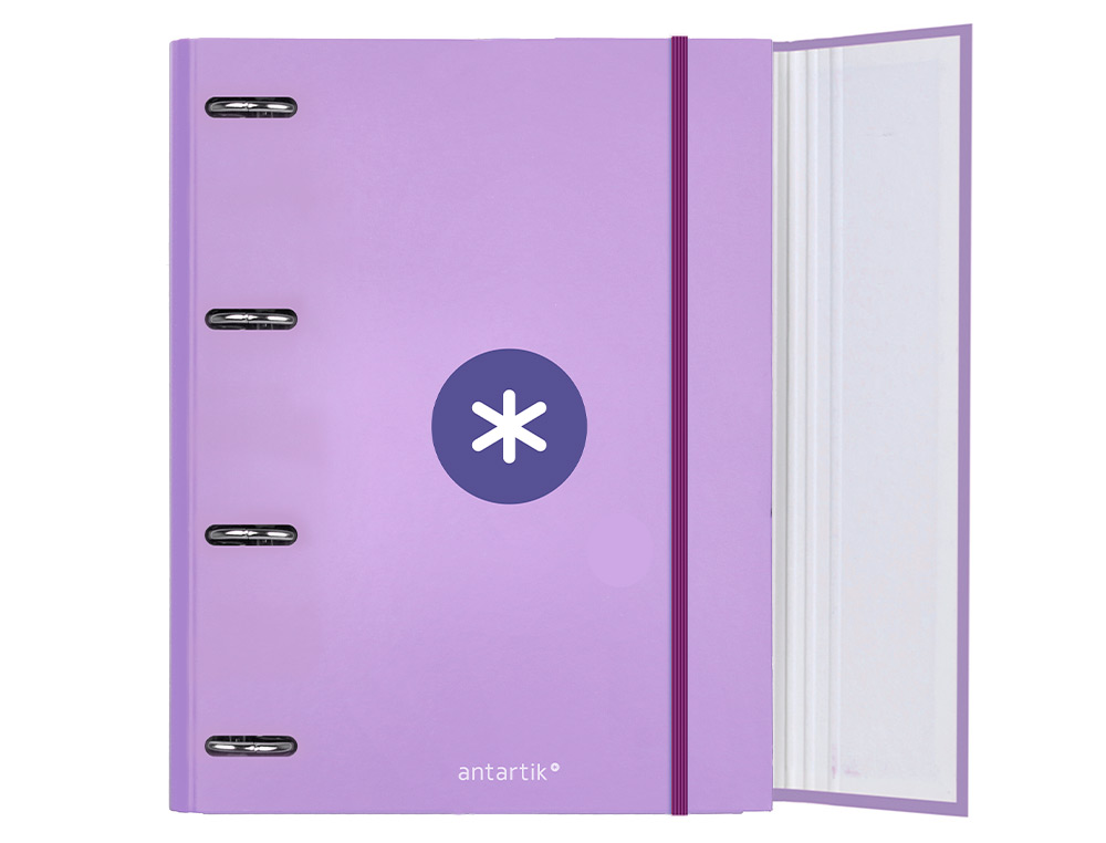 CARPETA CON RECAMBIO ANTARTIK A4 CUADRO 5MM FORRADA 4 ANILLAS 40MM REDONDAS CON SOLAPA COLOR LAVANDA