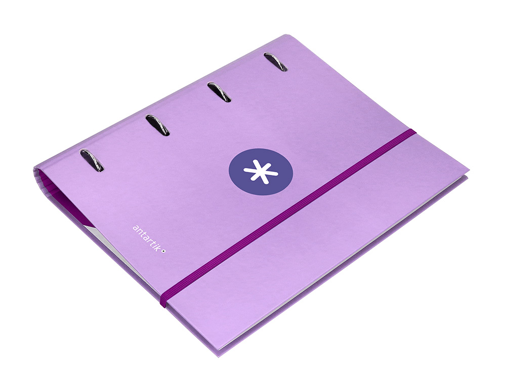 CARPETA CON RECAMBIO ANTARTIK A4 CUADRO 5MM FORRADA 4 ANILLAS 40MM REDONDAS CON SOLAPA COLOR LAVANDA