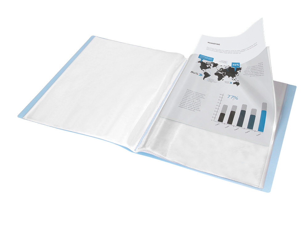 CARPETA LIDERPAPEL ESCAPARATE 30 FUNDAS POLIPROPILENO DIN A4 CELESTE OPACO