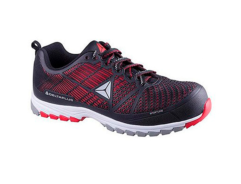 ZAPATOS DE SEGURIDAD DELTAPLUS DE POLIURETANO Y MALLA AIREADA S1P NEGRO Y ROJO TALLA 45