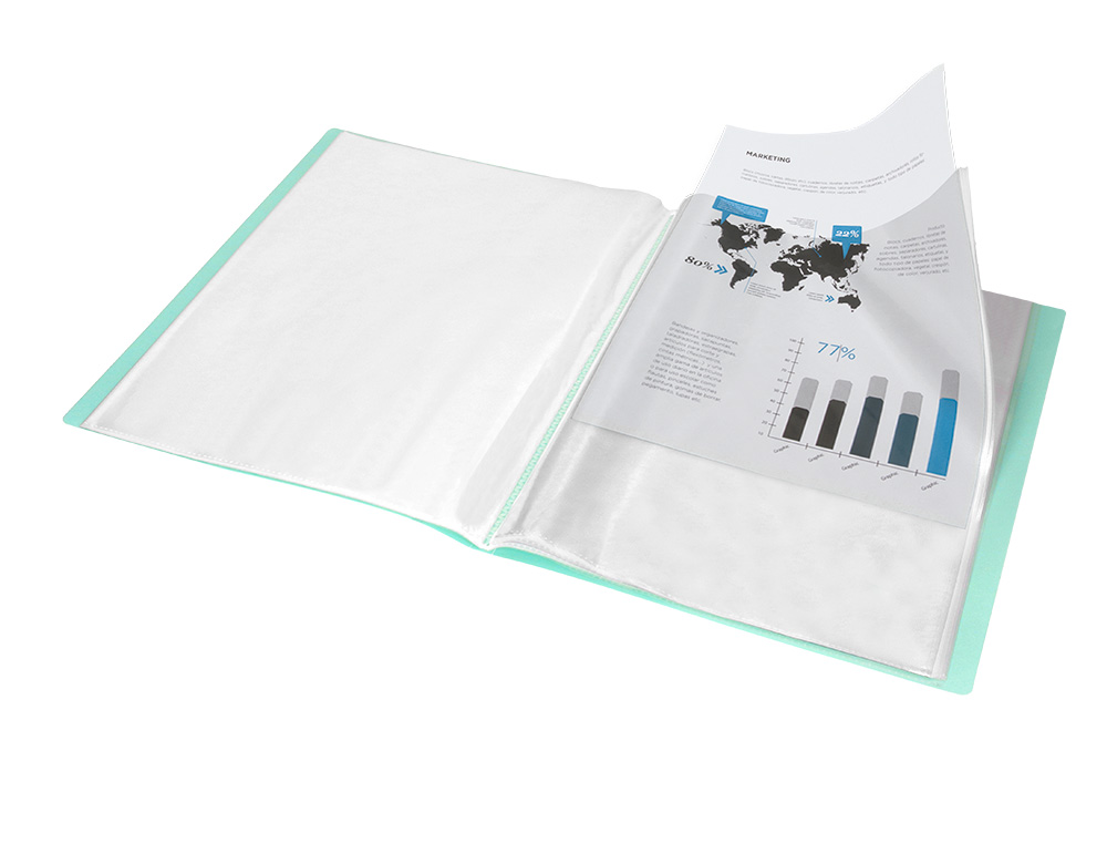 CARPETA LIDERPAPEL ESCAPARATE 60 FUNDAS POLIPROPILENO DIN A4 VERDE MANZANA OPACO