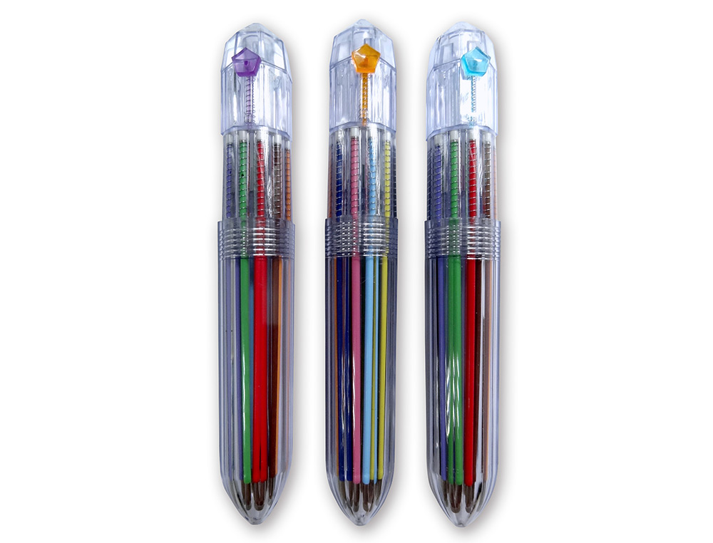 BOLIGRAFO LIDERPAPEL 10 EN 1 CUERPO TRANSPARENTE 10 COLORES 1 MM RETRACTIL