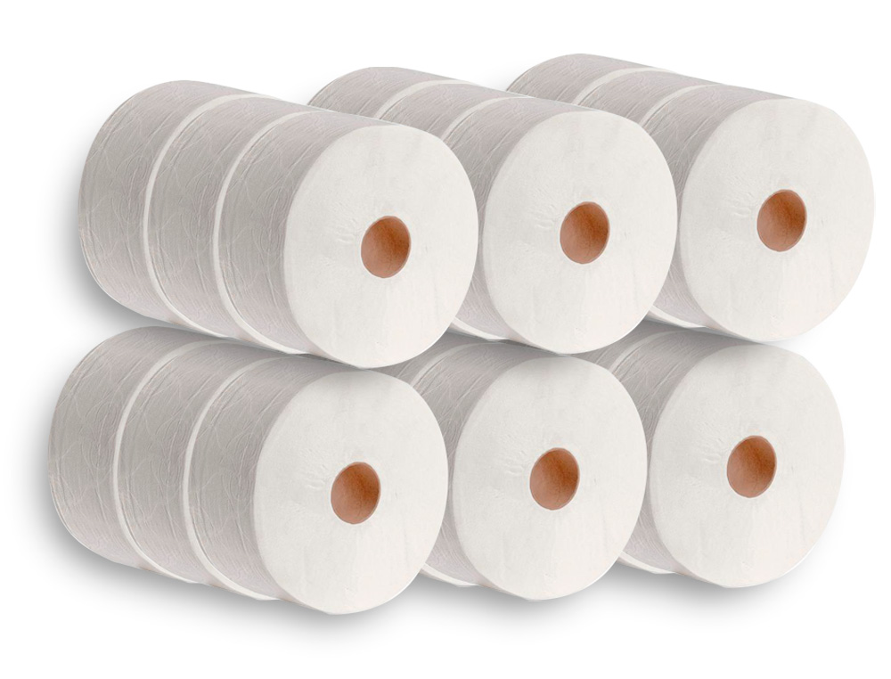 PAPEL HIGIENICO DAHI JUMBO 2 CAPAS CELULOSA BLANCA 140 MT MANDRIL 45 MM PAQUETE DE 18 ROLLOS