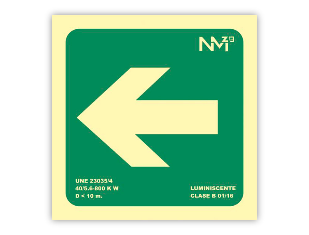 PICTOGRAMA ARCHIVO 2000 FLECHA IZQUIERDA PVC VERDE LUMINISCENTE 224X224 MM