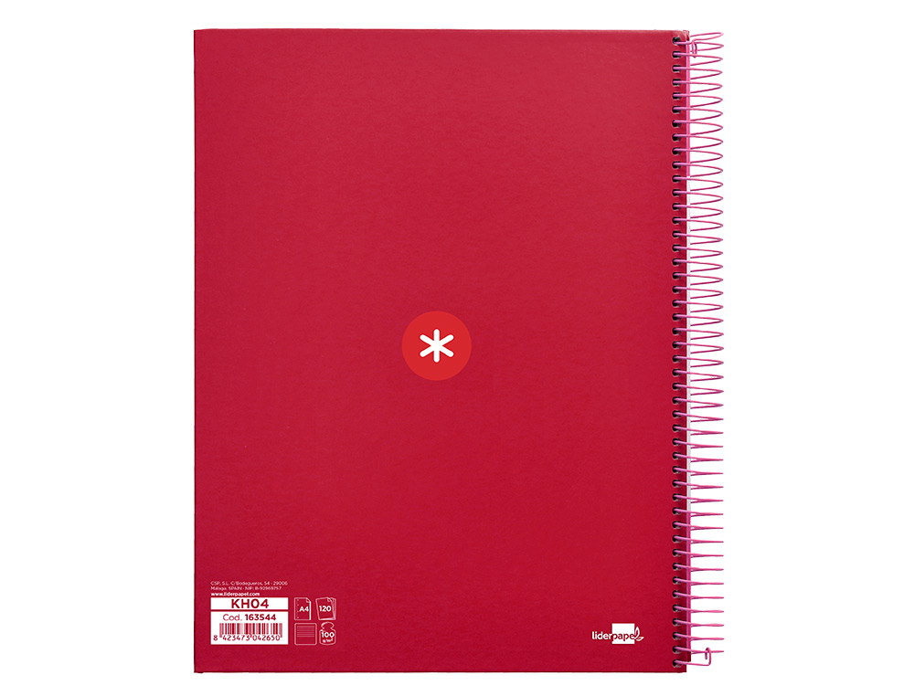 CUADERNO ESPIRAL A4 MICRO ANTARTIK TAPA FORRADA 120H 90 GR HORIZONTAL 5 BANDAS 4 TALADROS COLOR FRAMBUESA