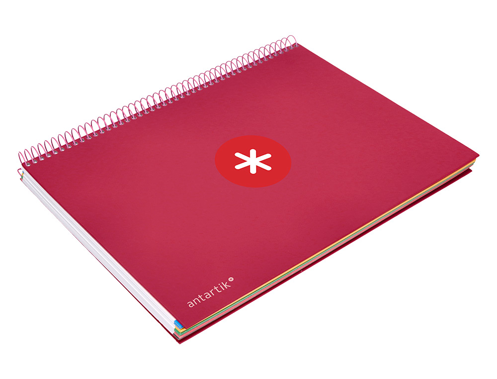 CUADERNO ESPIRAL A4 MICRO ANTARTIK TAPA FORRADA 120H 90 GR HORIZONTAL 5 BANDAS 4 TALADROS COLOR FRAMBUESA
