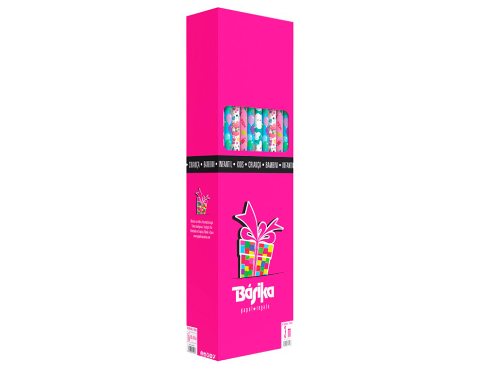 PAPEL DE REGALO BASIKA INFANTIL ROLLO ANCHO 1 M LONGITUD 3 MT DISEOS SURTIDOS