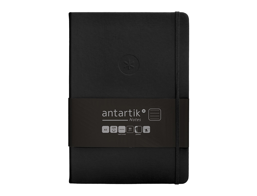 CUADERNO CON GOMILLA ANTARTIK NOTES TAPA DURA A5 HOJAS RAYAS NEGRO 100 HOJAS 80 GR FSC