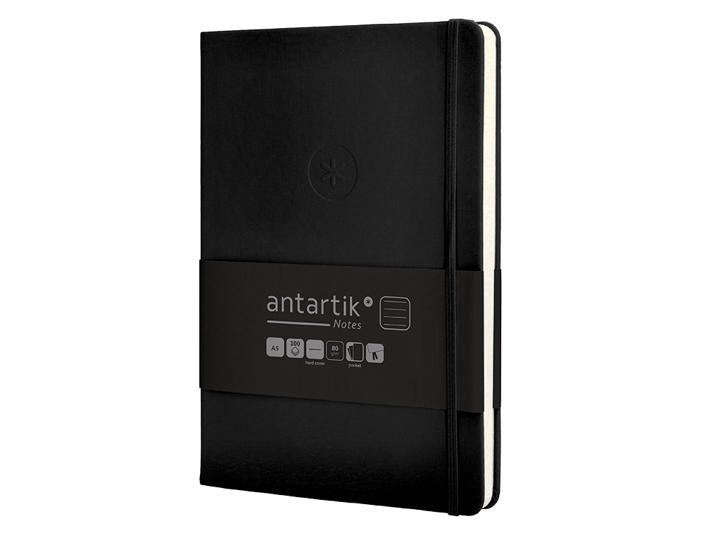 CUADERNO CON GOMILLA ANTARTIK NOTES TAPA DURA A5 HOJAS RAYAS NEGRO 100 HOJAS 80 GR FSC
