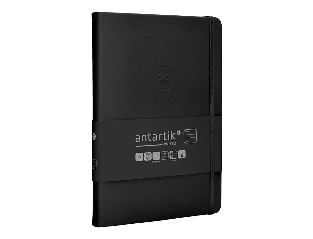 CUADERNO CON GOMILLA ANTARTIK NOTES TAPA DURA A5 HOJAS RAYAS NEGRO 100 HOJAS 80 GR FSC