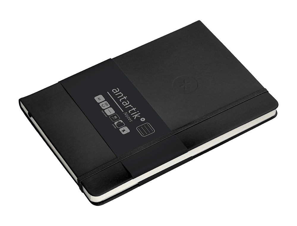 CUADERNO CON GOMILLA ANTARTIK NOTES TAPA DURA A5 HOJAS RAYAS NEGRO 100 HOJAS 80 GR FSC