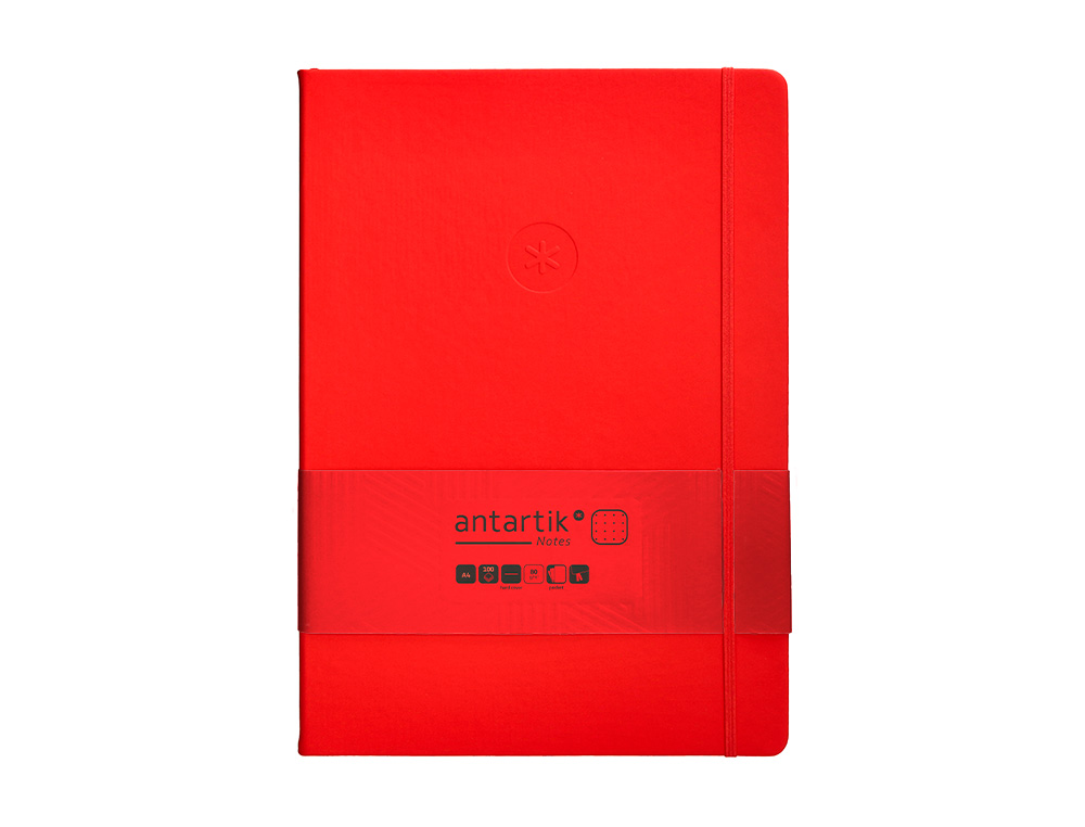 CUADERNO CON GOMILLA ANTARTIK NOTES TAPA DURA A4 HOJAS PUNTOS ROJO 100 HOJAS 80 GR FSC