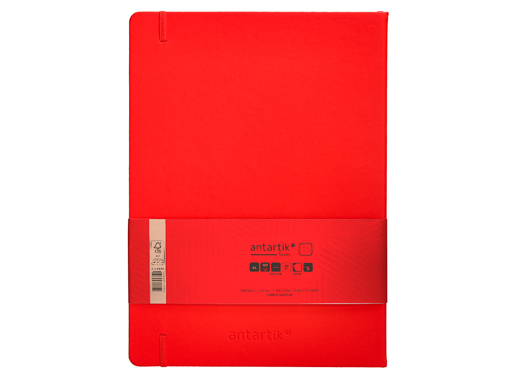 CUADERNO CON GOMILLA ANTARTIK NOTES TAPA DURA A4 HOJAS PUNTOS ROJO 100 HOJAS 80 GR FSC