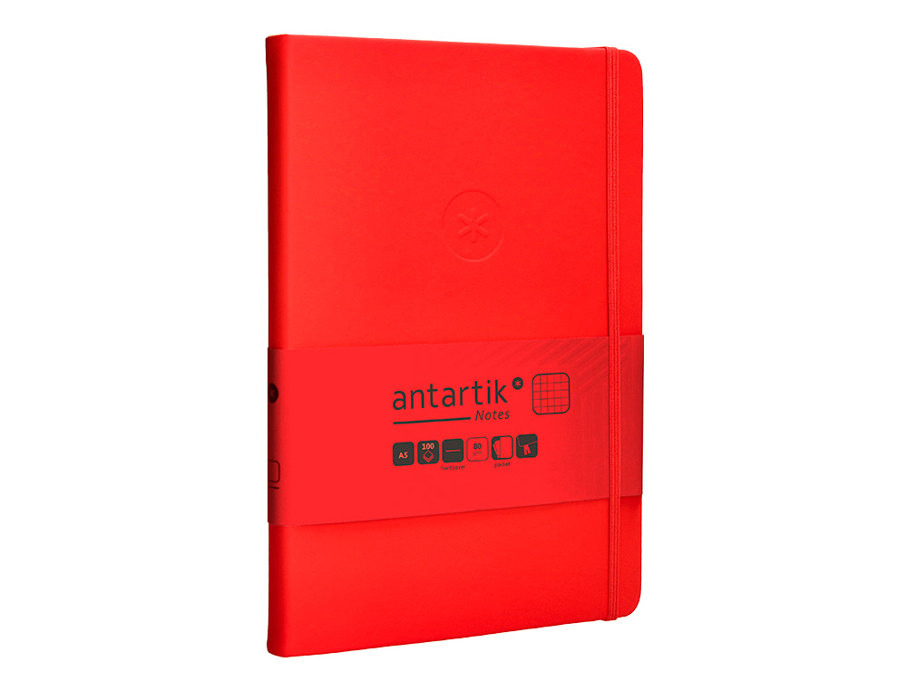 CUADERNO CON GOMILLA ANTARTIK NOTES TAPA DURA A5 HOJAS CUADRICULA ROJO 100 HOJAS 80 GR FSC