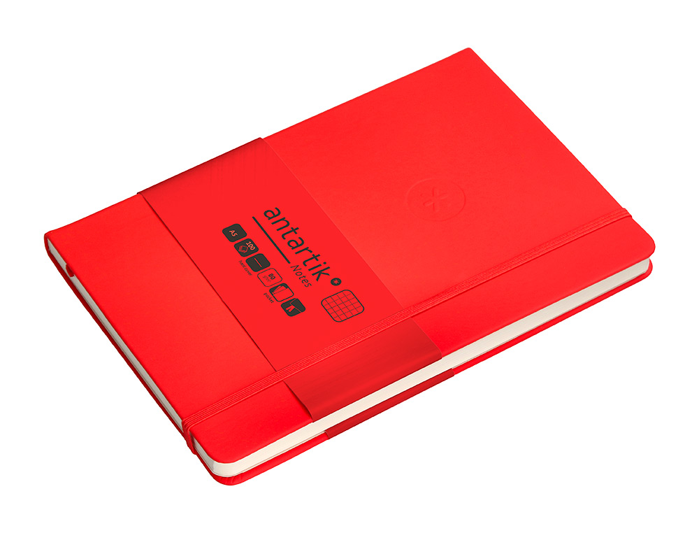 CUADERNO CON GOMILLA ANTARTIK NOTES TAPA DURA A5 HOJAS CUADRICULA ROJO 100 HOJAS 80 GR FSC