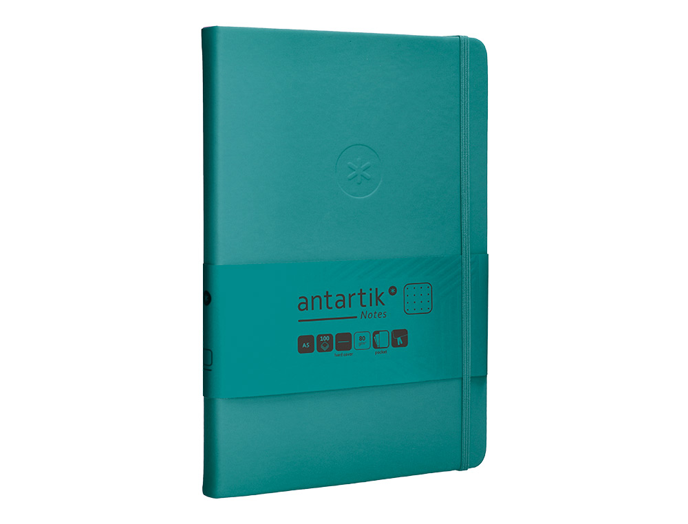 CUADERNO CON GOMILLA ANTARTIK NOTES TAPA DURA A5 HOJAS PUNTOS VERDE AGUAMARINA 100 HOJAS 80 GR FSC