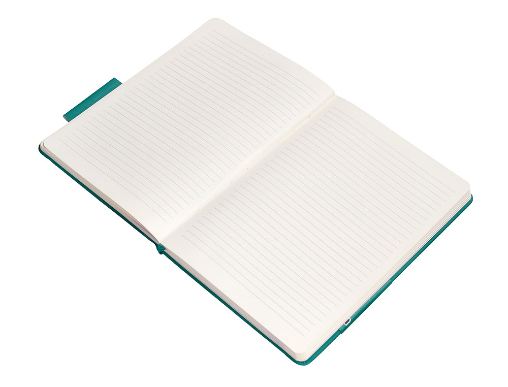 CUADERNO CON GOMILLA ANTARTIK NOTES TAPA DURA A5 HOJAS RAYAS VERDE AGUAMARINA 100 HOJAS 80 GR FSC