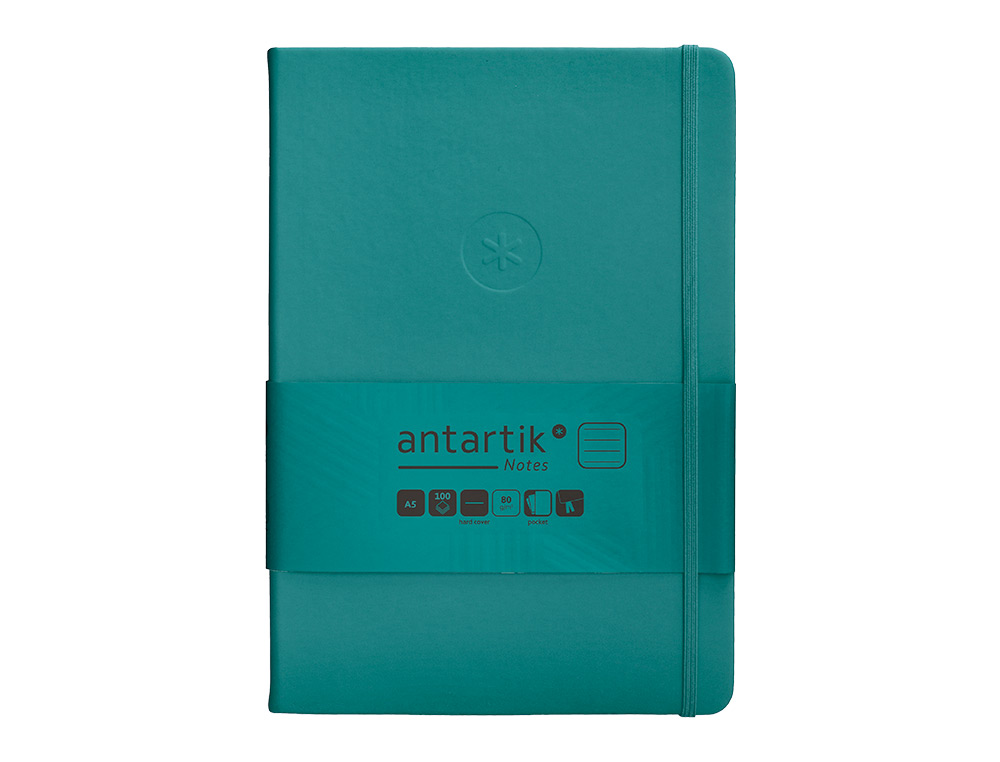 CUADERNO CON GOMILLA ANTARTIK NOTES TAPA DURA A5 HOJAS RAYAS VERDE AGUAMARINA 100 HOJAS 80 GR FSC