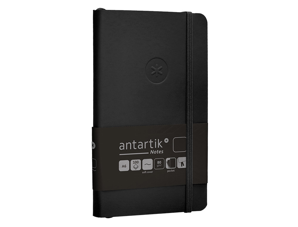 CUADERNO CON GOMILLA ANTARTIK NOTES TAPA BLANDA A6 HOJAS LISAS NEGRO 100 HOJAS 80 GR FSC