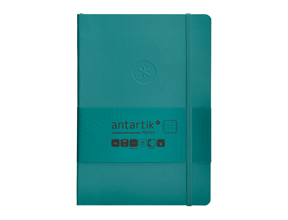CUADERNO CON GOMILLA ANTARTIK NOTES TAPA BLANDA A5 HOJAS PUNTOS VERDE AGUAMARINA 80 HOJAS 80 GR FSC