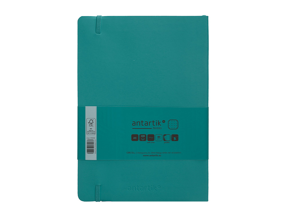 CUADERNO CON GOMILLA ANTARTIK NOTES TAPA BLANDA A5 HOJAS PUNTOS VERDE AGUAMARINA 80 HOJAS 80 GR FSC