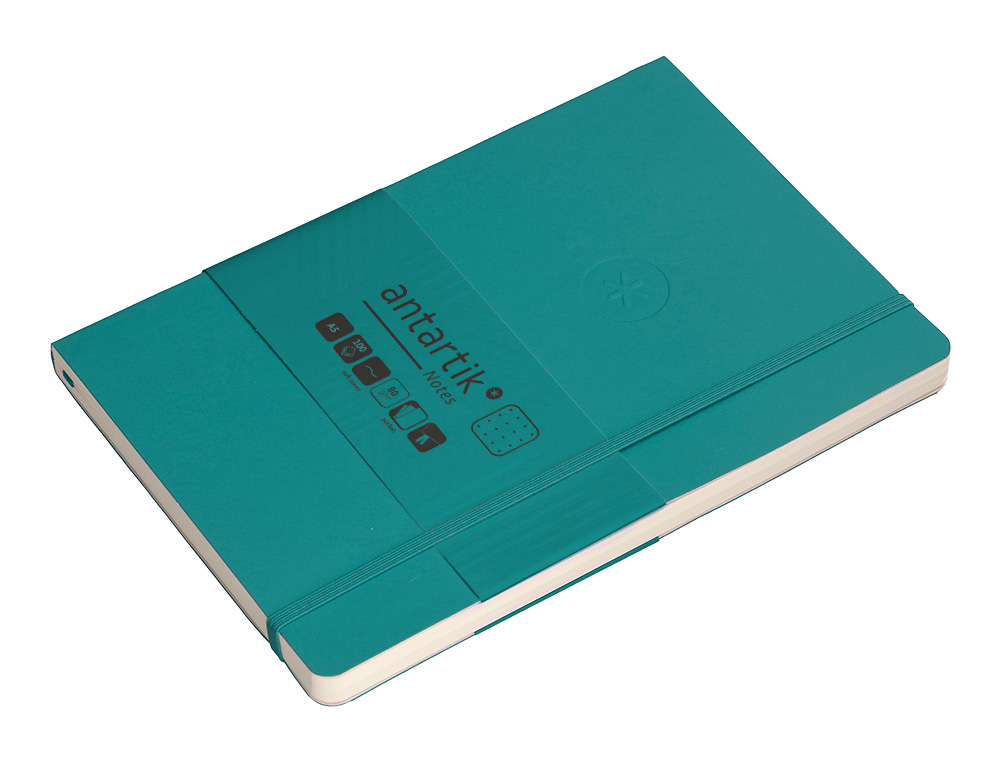 CUADERNO CON GOMILLA ANTARTIK NOTES TAPA BLANDA A5 HOJAS PUNTOS VERDE AGUAMARINA 80 HOJAS 80 GR FSC