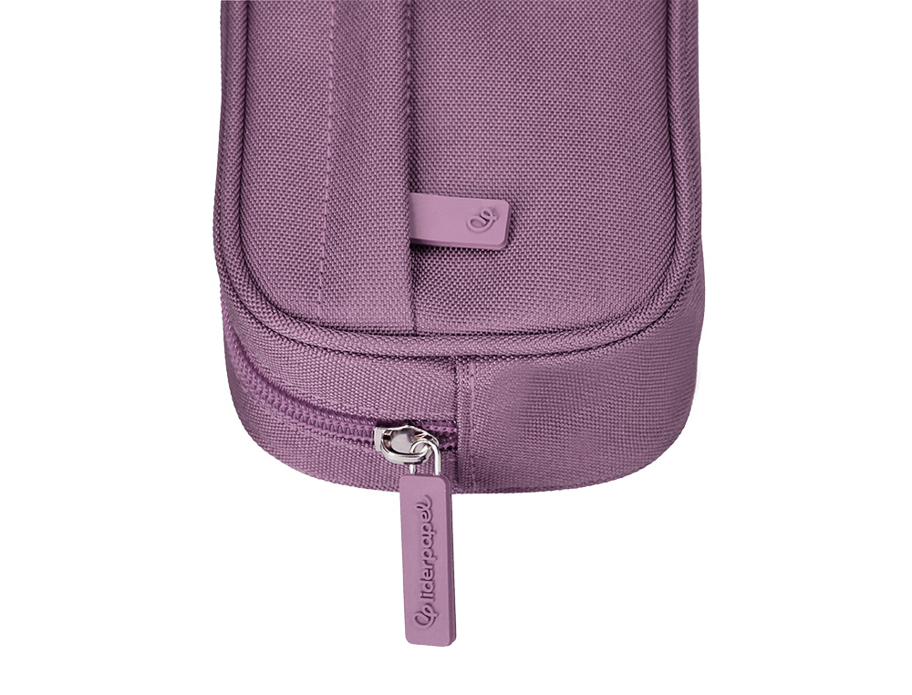 ESTUCHE PORTATODO LIDERPAPEL CLASSIC OVALADO 2 CREMALLERAS CON BOLSILLO DELANTERO 210X90MM MORADO EMPOLVADO