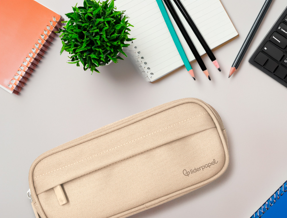ESTUCHE PORTATODO LIDERPAPEL CLASSIC OVALADO 2 CREMALLERAS CON BOLSILLO DELANTERO 210X90MM CREMA