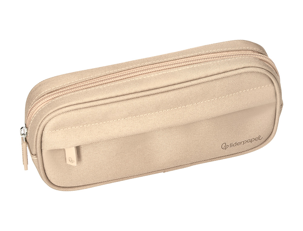ESTUCHE PORTATODO LIDERPAPEL CLASSIC OVALADO 2 CREMALLERAS CON BOLSILLO DELANTERO 210X90MM CREMA