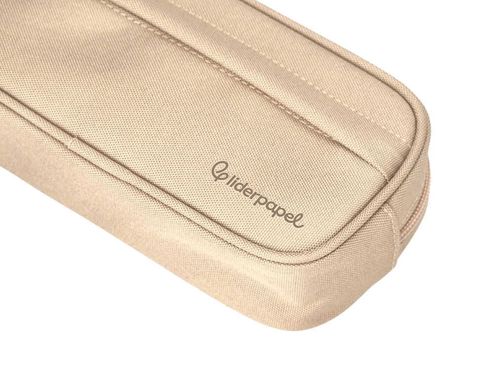 ESTUCHE PORTATODO LIDERPAPEL CLASSIC OVALADO 2 CREMALLERAS CON BOLSILLO DELANTERO 210X90MM CREMA