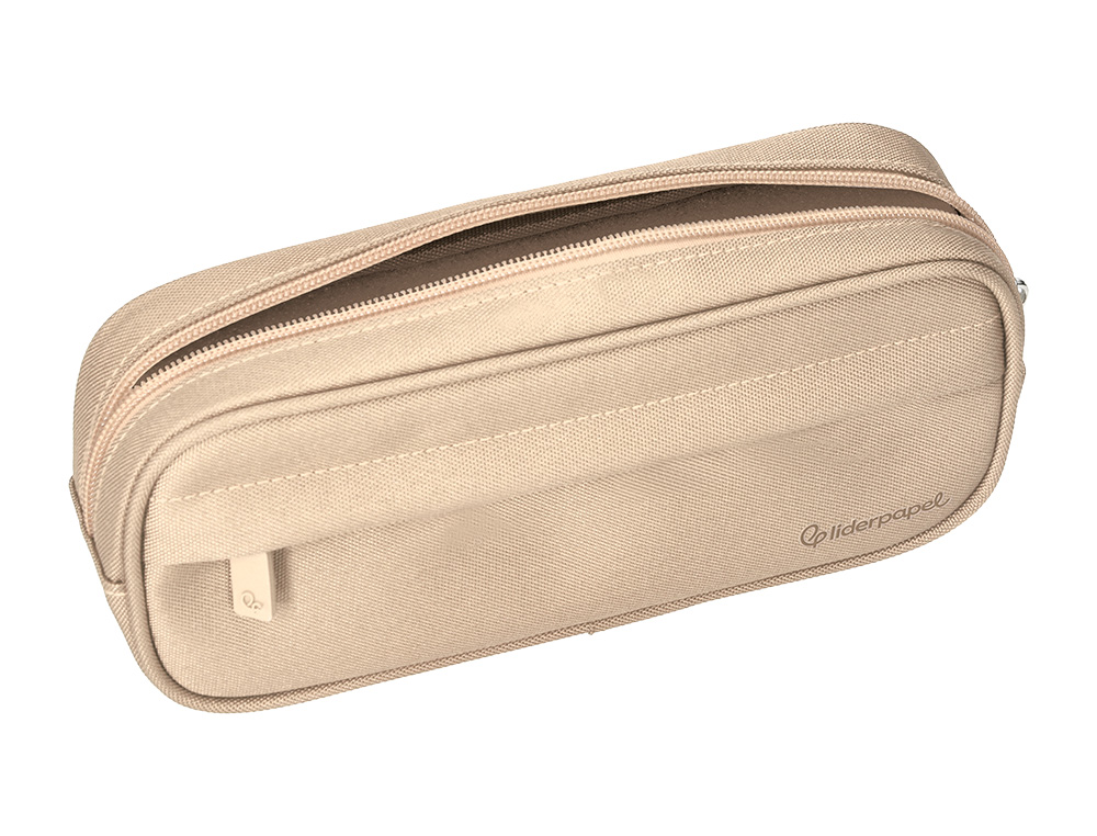 ESTUCHE PORTATODO LIDERPAPEL CLASSIC OVALADO 2 CREMALLERAS CON BOLSILLO DELANTERO 210X90MM CREMA