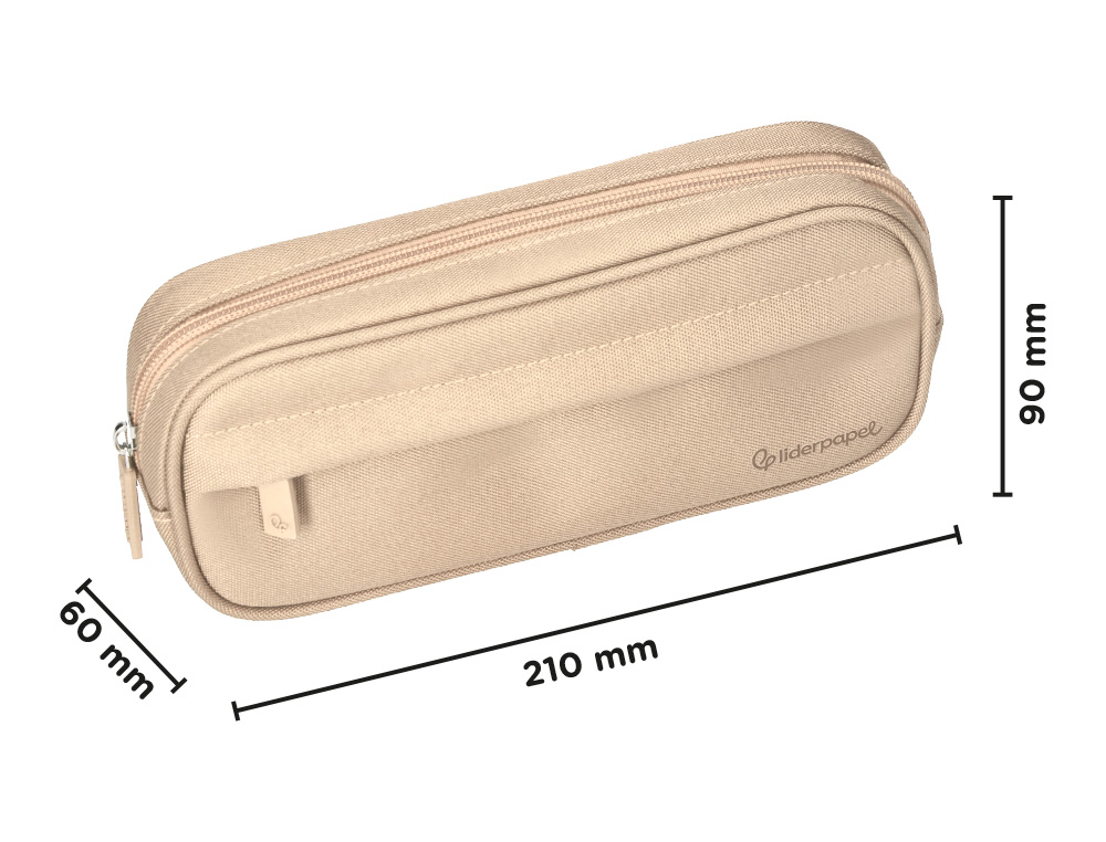 ESTUCHE PORTATODO LIDERPAPEL CLASSIC OVALADO 2 CREMALLERAS CON BOLSILLO DELANTERO 210X90MM CREMA