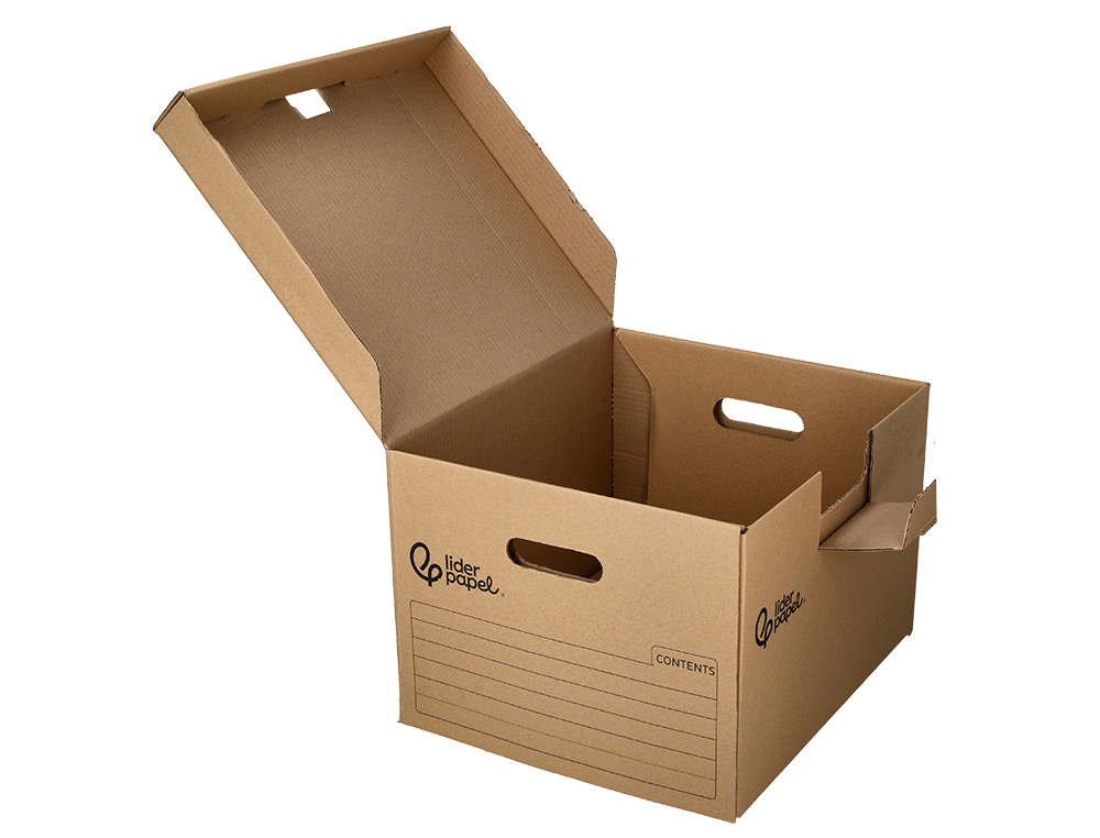 CAJON CONTENEDOR LIDERPAPEL CARTON MANUAL PARA 5 CAJAS ARCHIVO DEFINITIVO FOLIO / 6 ARCHIVADORES A-Z 540X410X300MM