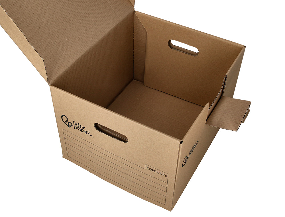 CAJON CONTENEDOR LIDERPAPEL CARTON MANUAL PARA 5 CAJAS ARCHIVO DEFINITIVO FOLIO / 6 ARCHIVADORES A-Z 540X410X300MM