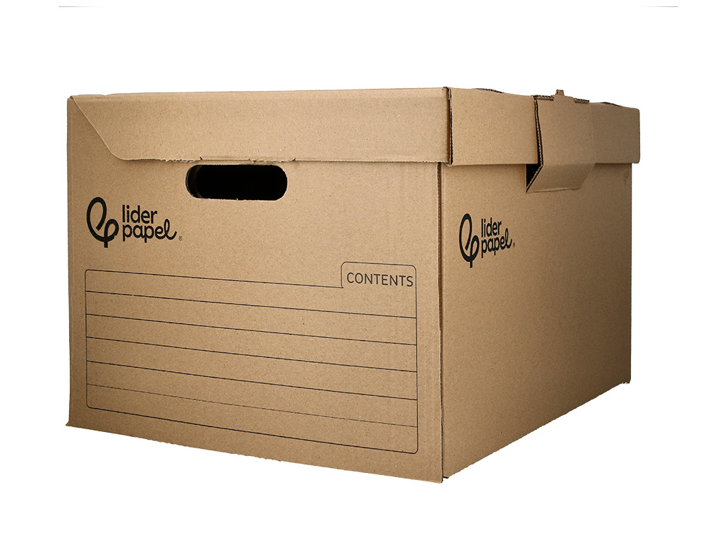 CAJON CONTENEDOR LIDERPAPEL CARTON MANUAL PARA 5 CAJAS ARCHIVO DEFINITIVO FOLIO / 6 ARCHIVADORES A-Z 540X410X300MM