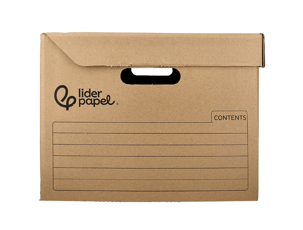 CAJON CONTENEDOR LIDERPAPEL CARTON MANUAL PARA 5 CAJAS ARCHIVO DEFINITIVO FOLIO / 6 ARCHIVADORES A-Z 540X410X300MM