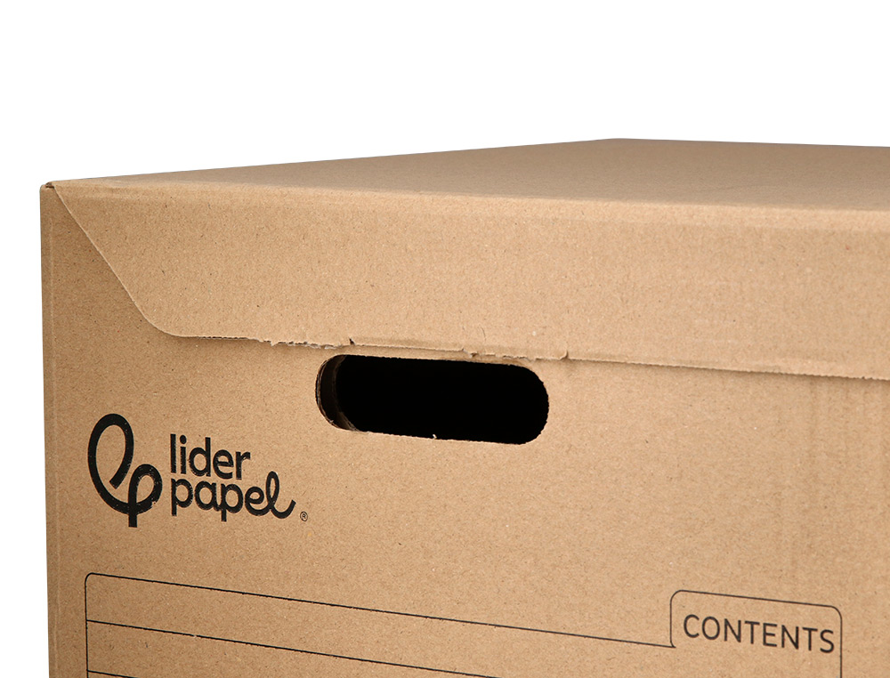 CAJON CONTENEDOR LIDERPAPEL CARTON MANUAL PARA 5 CAJAS ARCHIVO DEFINITIVO FOLIO / 6 ARCHIVADORES A-Z 540X410X300MM