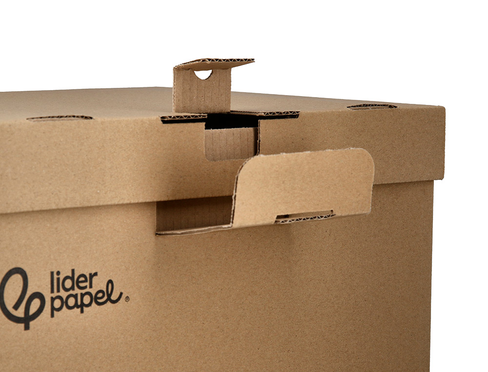 CAJON CONTENEDOR LIDERPAPEL CARTON MANUAL PARA 5 CAJAS ARCHIVO DEFINITIVO FOLIO / 6 ARCHIVADORES A-Z 540X410X300MM