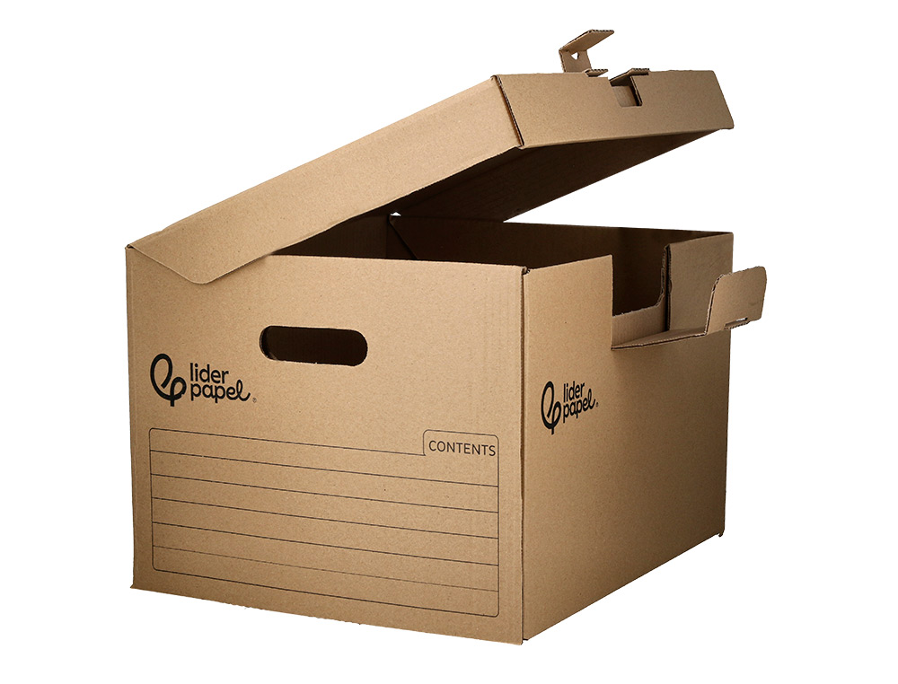 CAJON CONTENEDOR LIDERPAPEL CARTON MANUAL PARA 5 CAJAS ARCHIVO DEFINITIVO FOLIO / 6 ARCHIVADORES A-Z 540X410X300MM