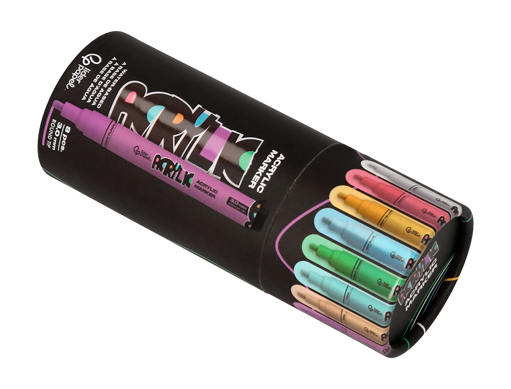 ROTULADOR LIDERPAPEL ACRYLIC BASE AGUA TODO TIPO DE SUPERFICIE PUNTA REDONDA 3MM CAJA DE 8 UNIDADES COLORES PASTEL