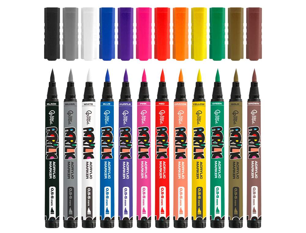 ROTULADOR LIDERPAPEL ACRYLIC BASE AGUA TODO TIPO DE SUPERFICIE PUNTA PINCEL CAJA DE 12 UNIDADES COLORES SURTIDOS