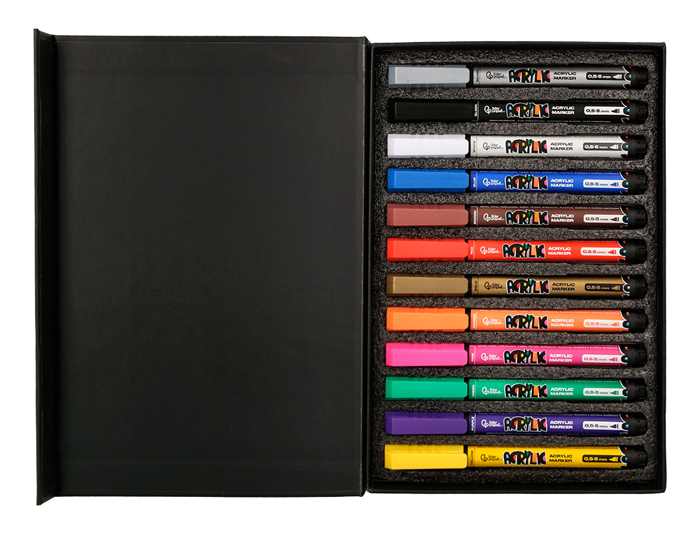 ROTULADOR LIDERPAPEL ACRYLIC BASE AGUA TODO TIPO DE SUPERFICIE PUNTA PINCEL CAJA DE 12 UNIDADES COLORES SURTIDOS